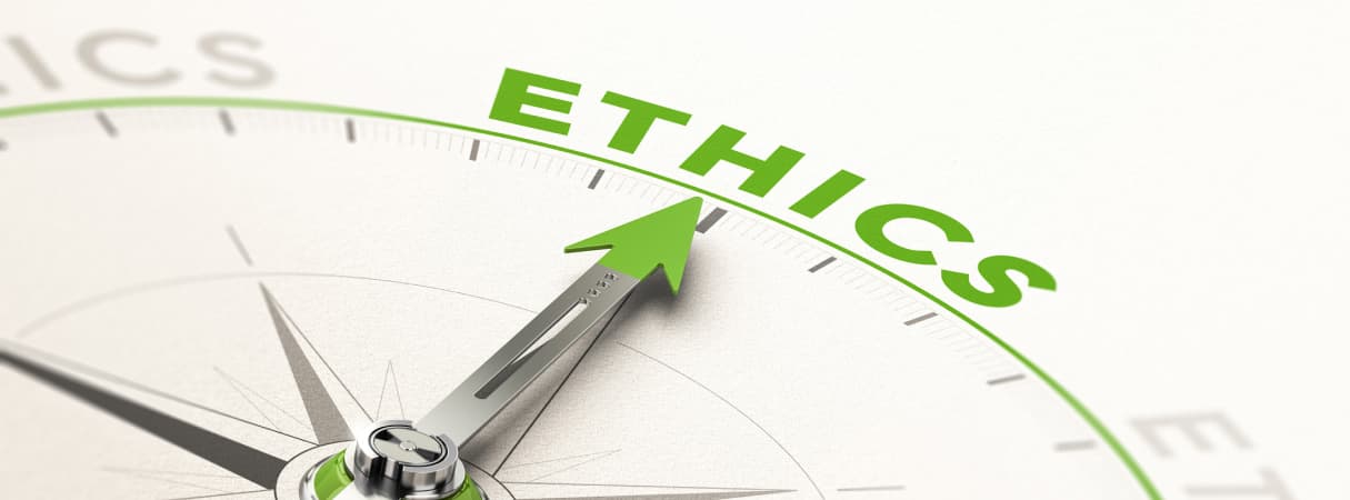 A compass needle pointing towards Ethics