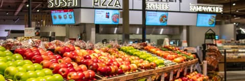 Fresh fruits in crates in Sobeys grocery